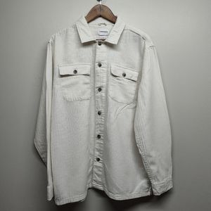 Lindbergh Button Down Shirt Men XL Off White Long Sleeve Linen Cotton Minimalist